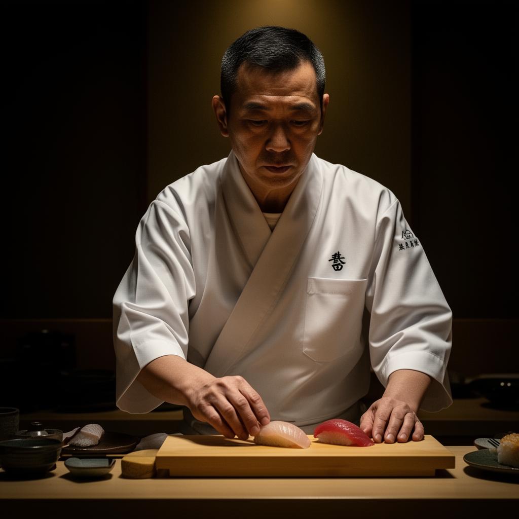 Ajimi master chef plating sushi