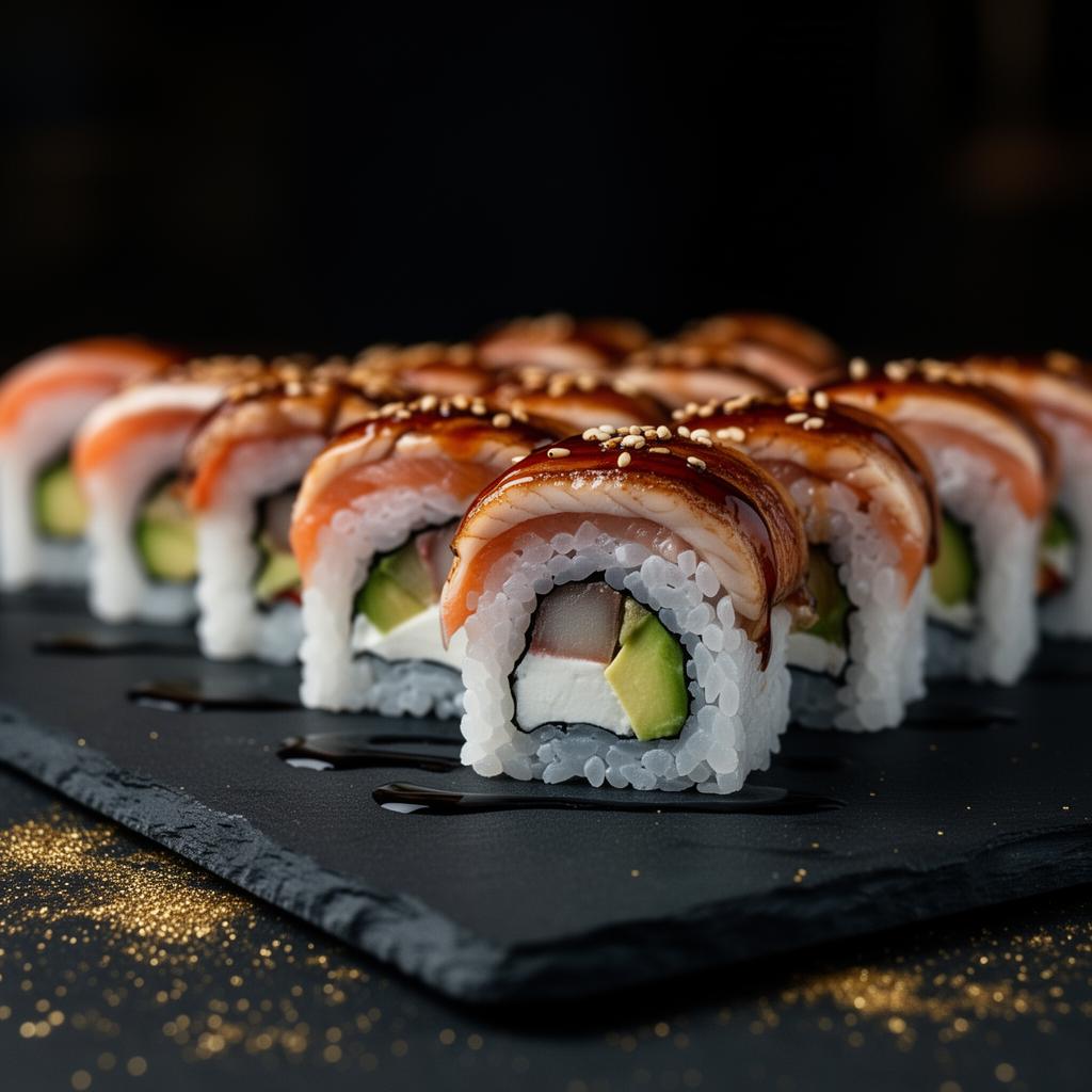 Dragon roll plated on black ceramic