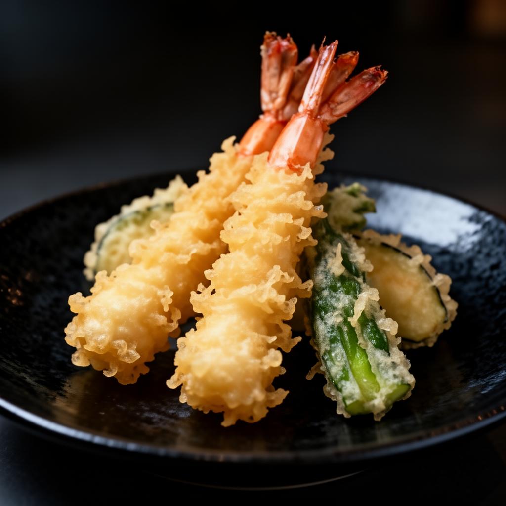 Golden tempura prawns